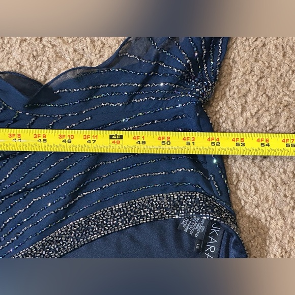 J Kara Beaded Chiffon Gown Plus Sz 12 Navy - Picture 8 of 10